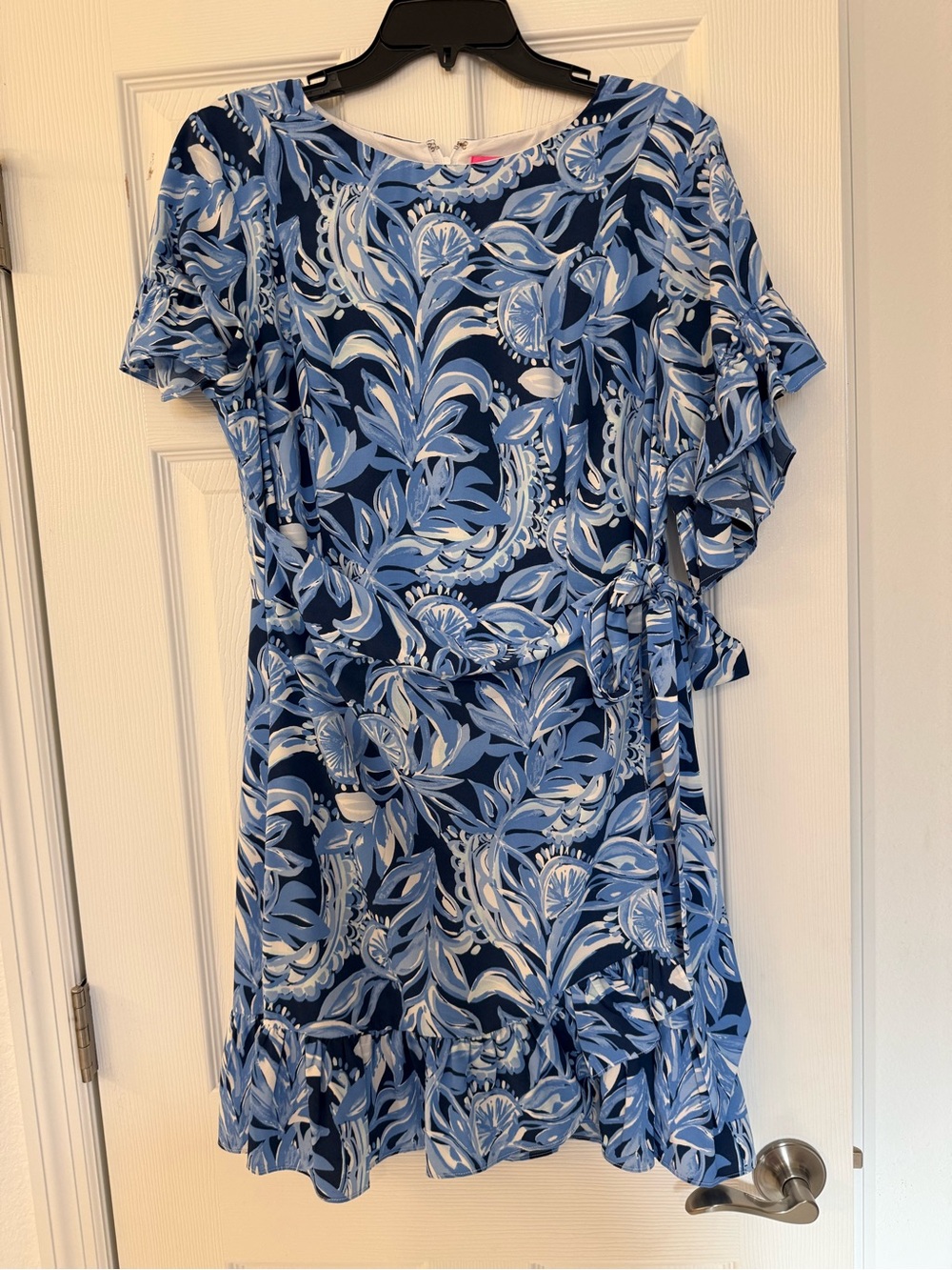 Lilly Pulitzer Navy and Light Blue Floral Wrap Mini Dress